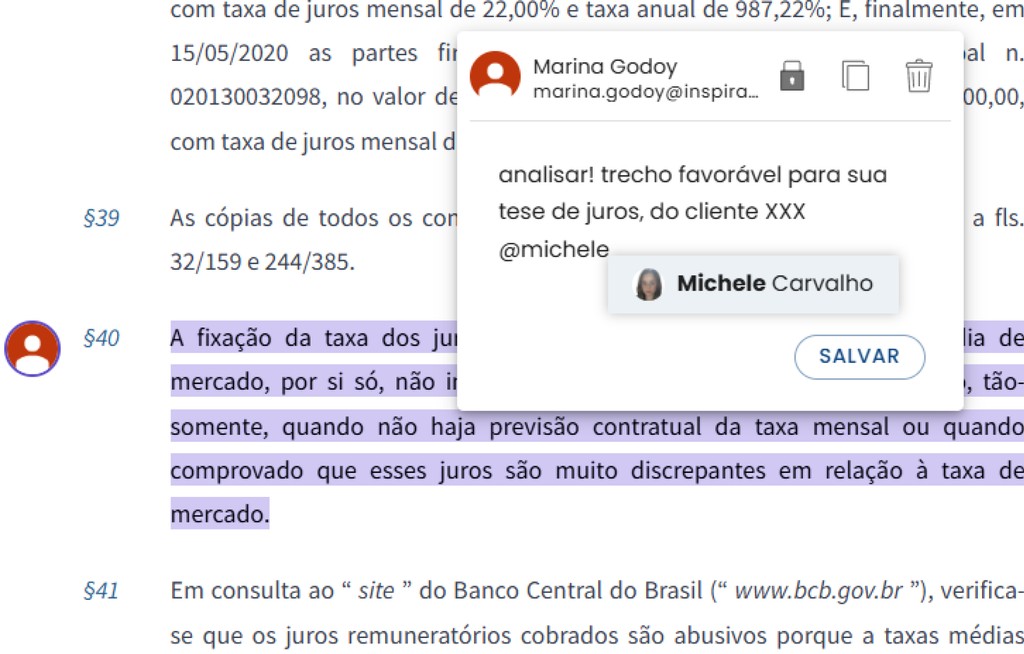 Demonstração do destaques e anotações na ferramenta da Inspira