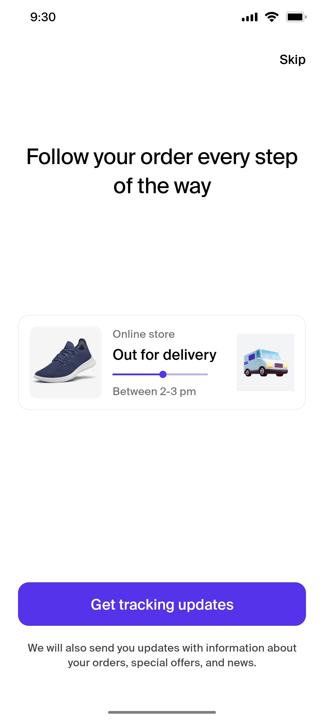 Shop App Get Tracking updates Screen 3