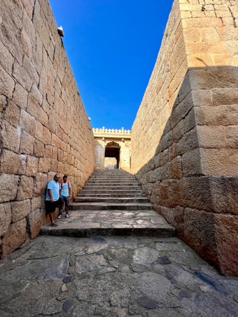 The formidable fort walls and the passageway in between them