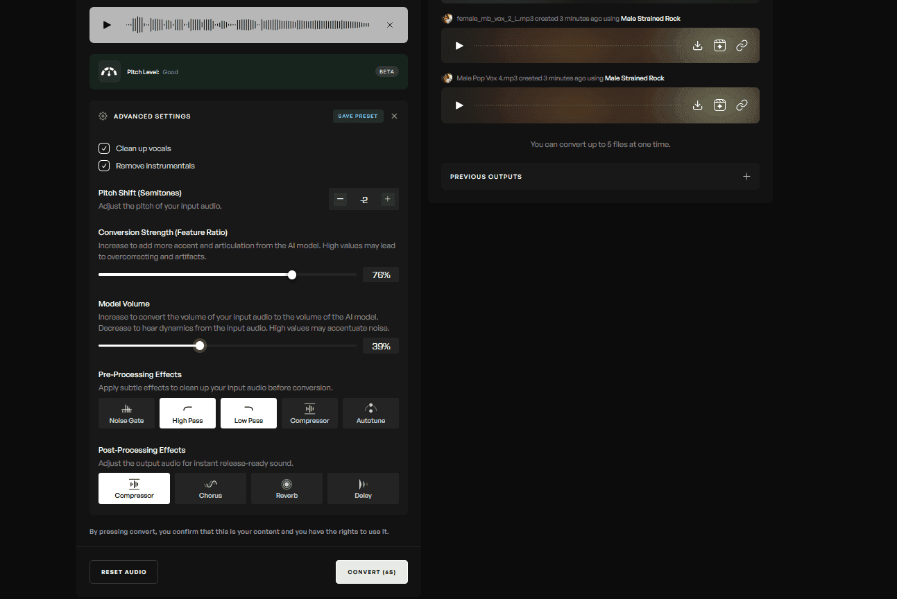 Advanced conversions settings unfurled