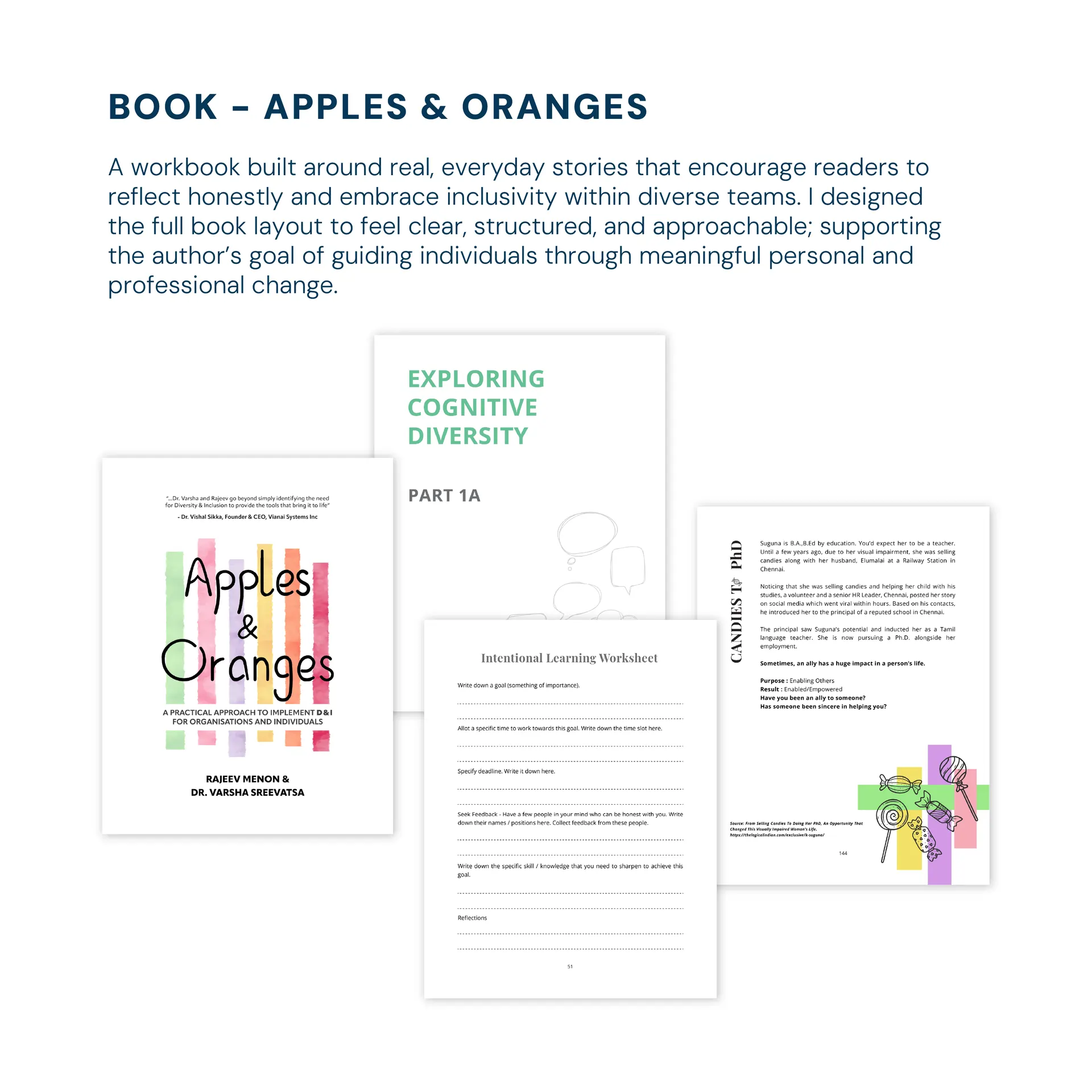 A workbook built around real, everyday stories that encourage readers to reflect honestly and embrace inclusivity within diverse teams. I designed the full book layout to feel clear, structured, and approachable; supporting the author’s goal of guiding individuals through meaningful personal and professional change.