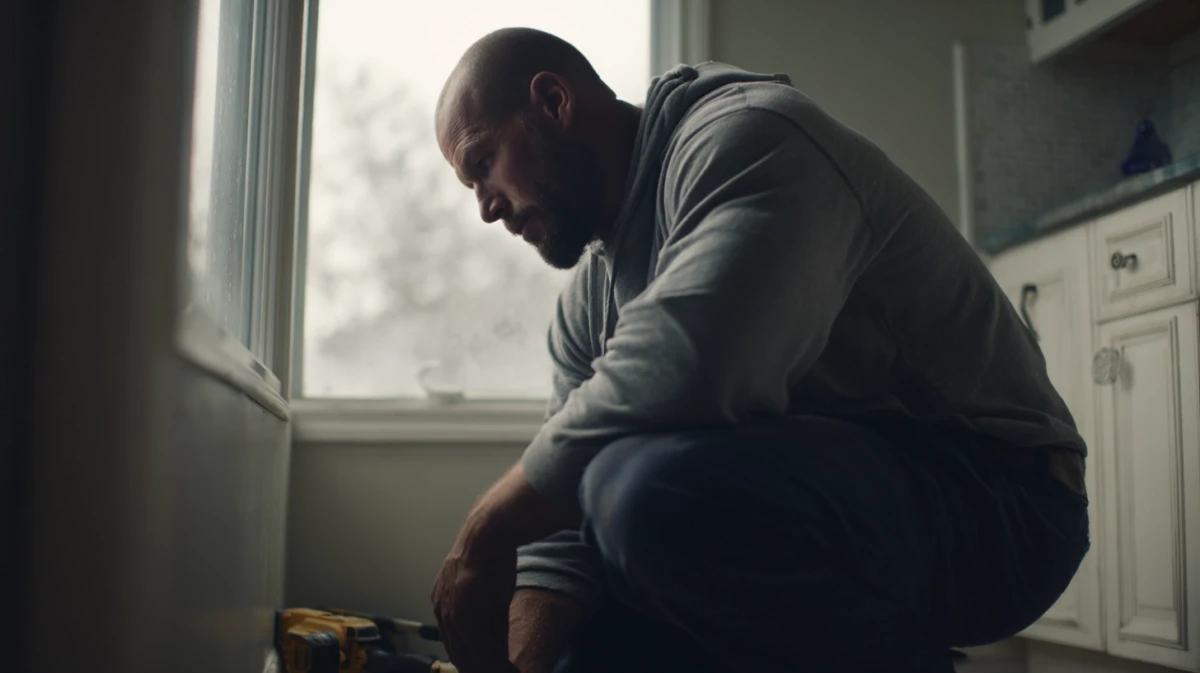 Man working alone on household repair