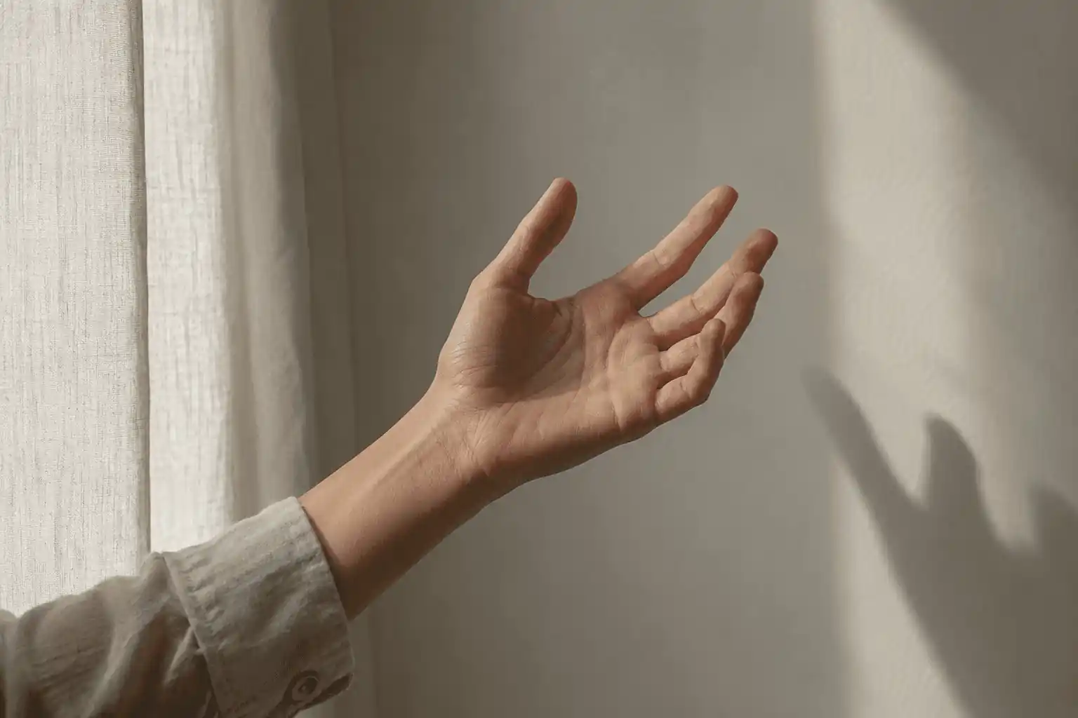 An open hand held gently in quiet daylight