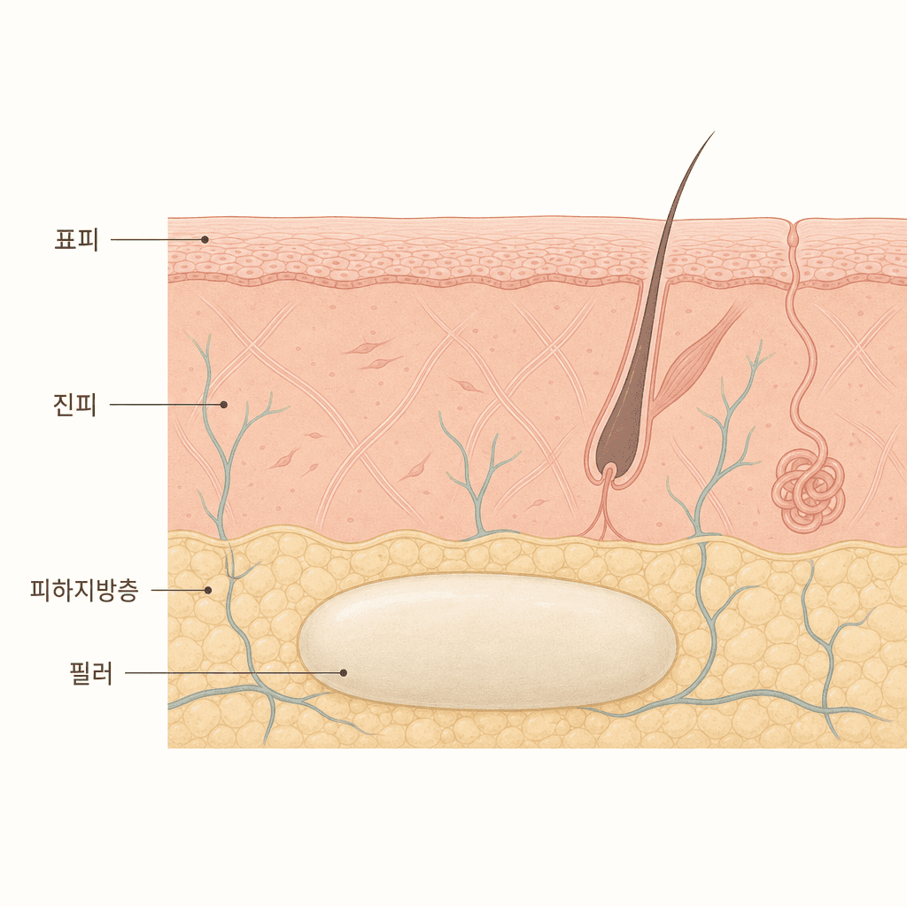 피하지방층에 자리잡는 필러 위치