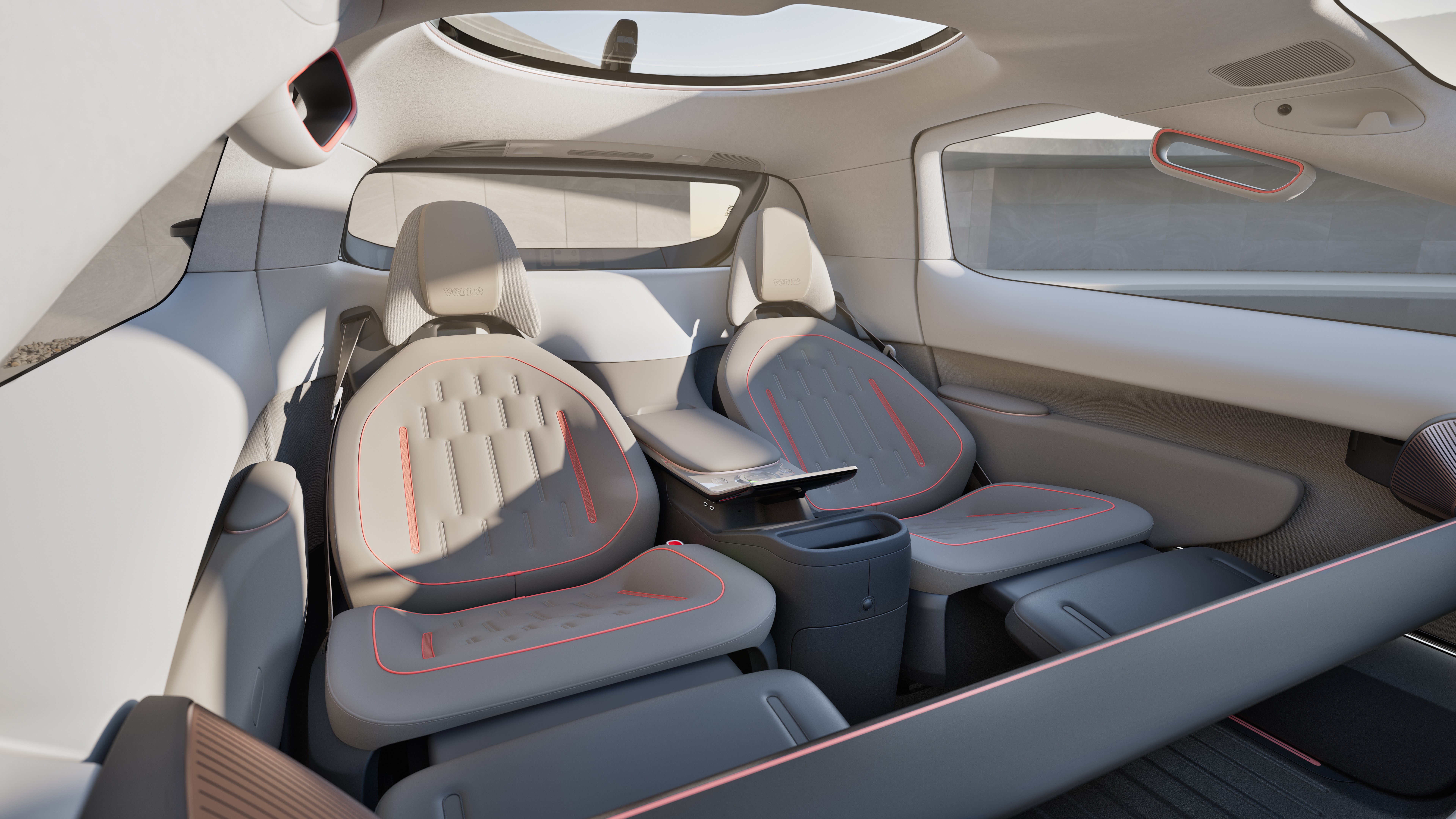 Computer rendering of an autonomous car interior. Verne robotaxi.
