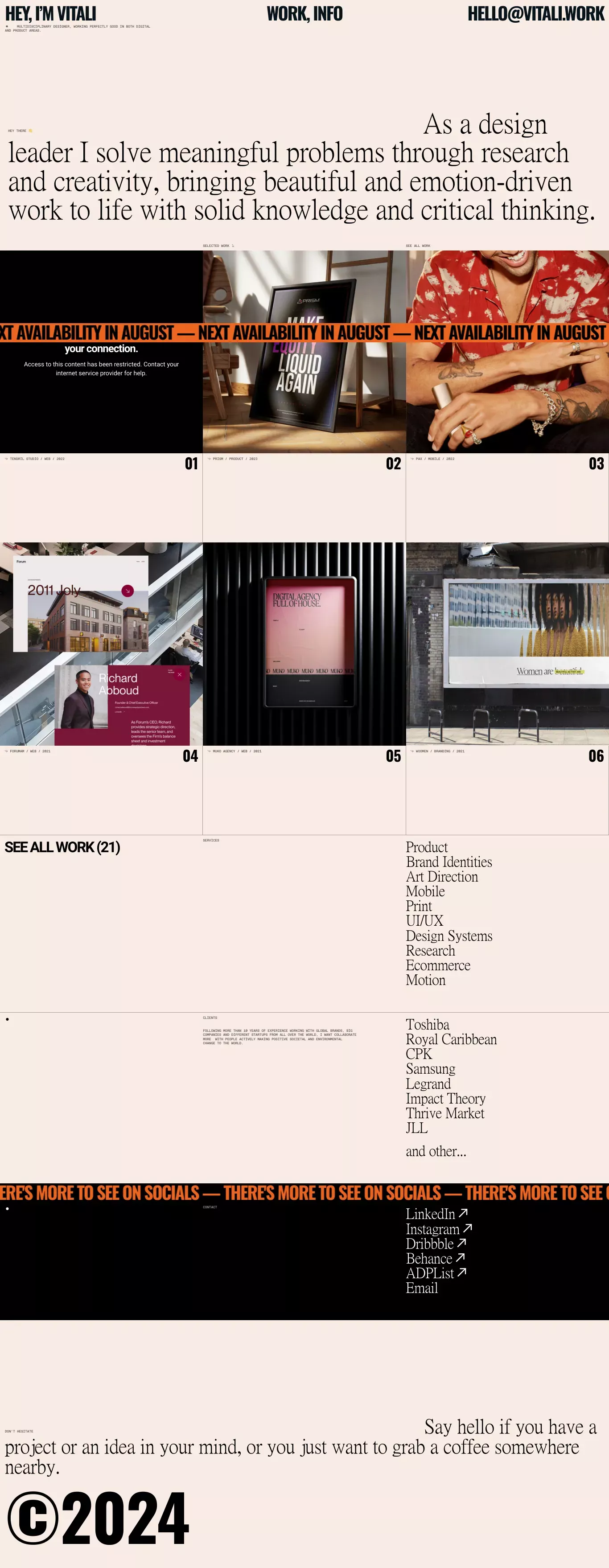 Vitali Zahharov, Designer, Los Angeles portfolio page screenshot showcasing Design design