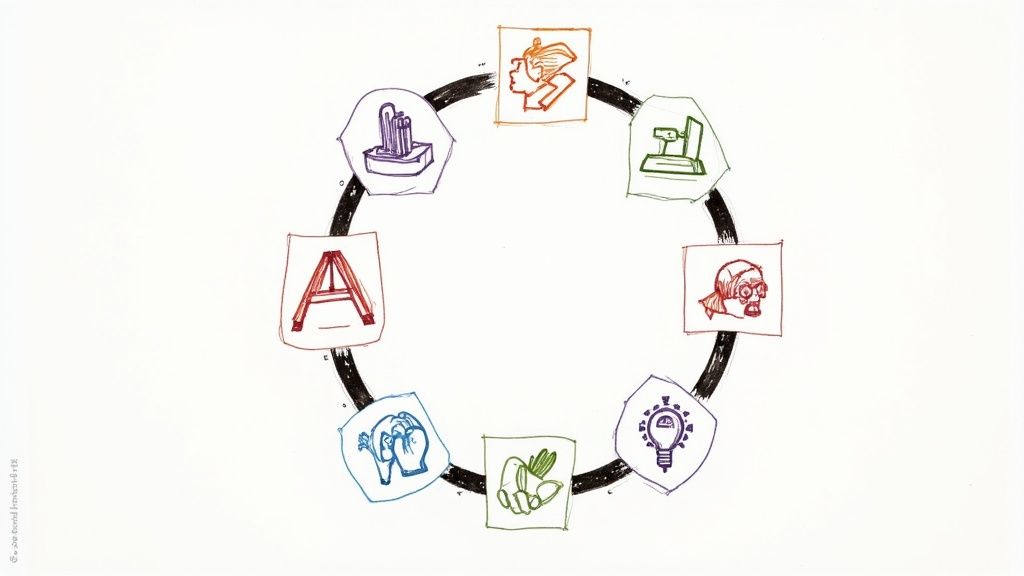 Un equipo de trabajo colaborando y sonriendo en una oficina luminosa