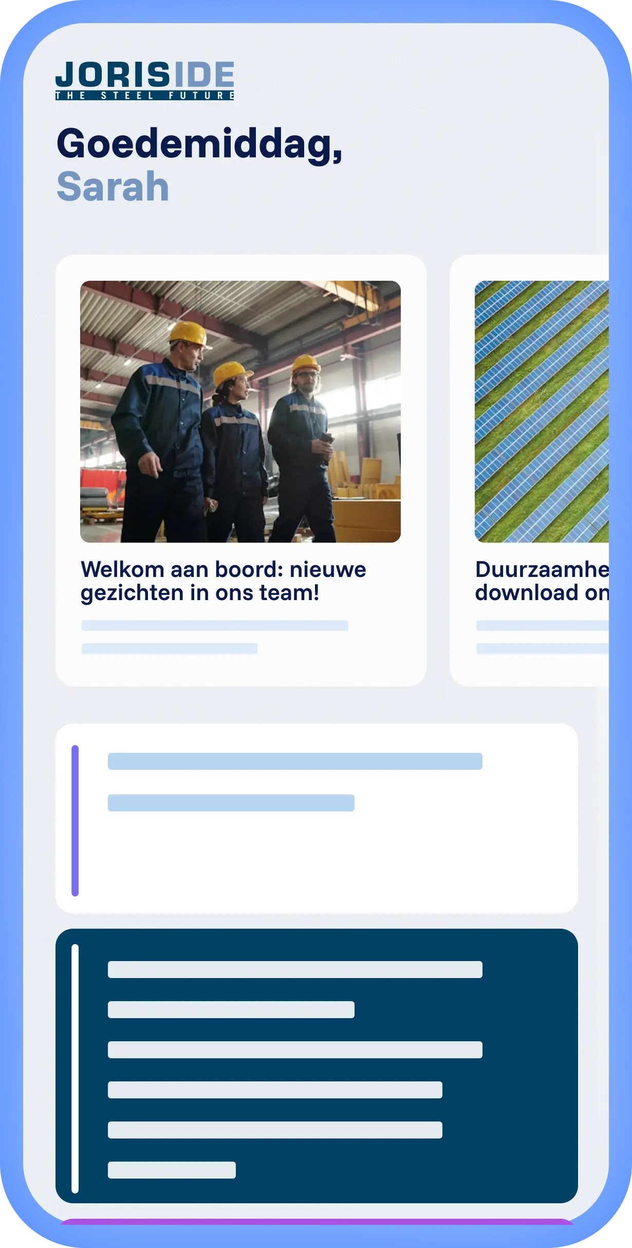 Spencer platform met lokale ervaring en eigen Mobix branding, gepersonaliseerde feed met artikelen en overzichtelijke layout