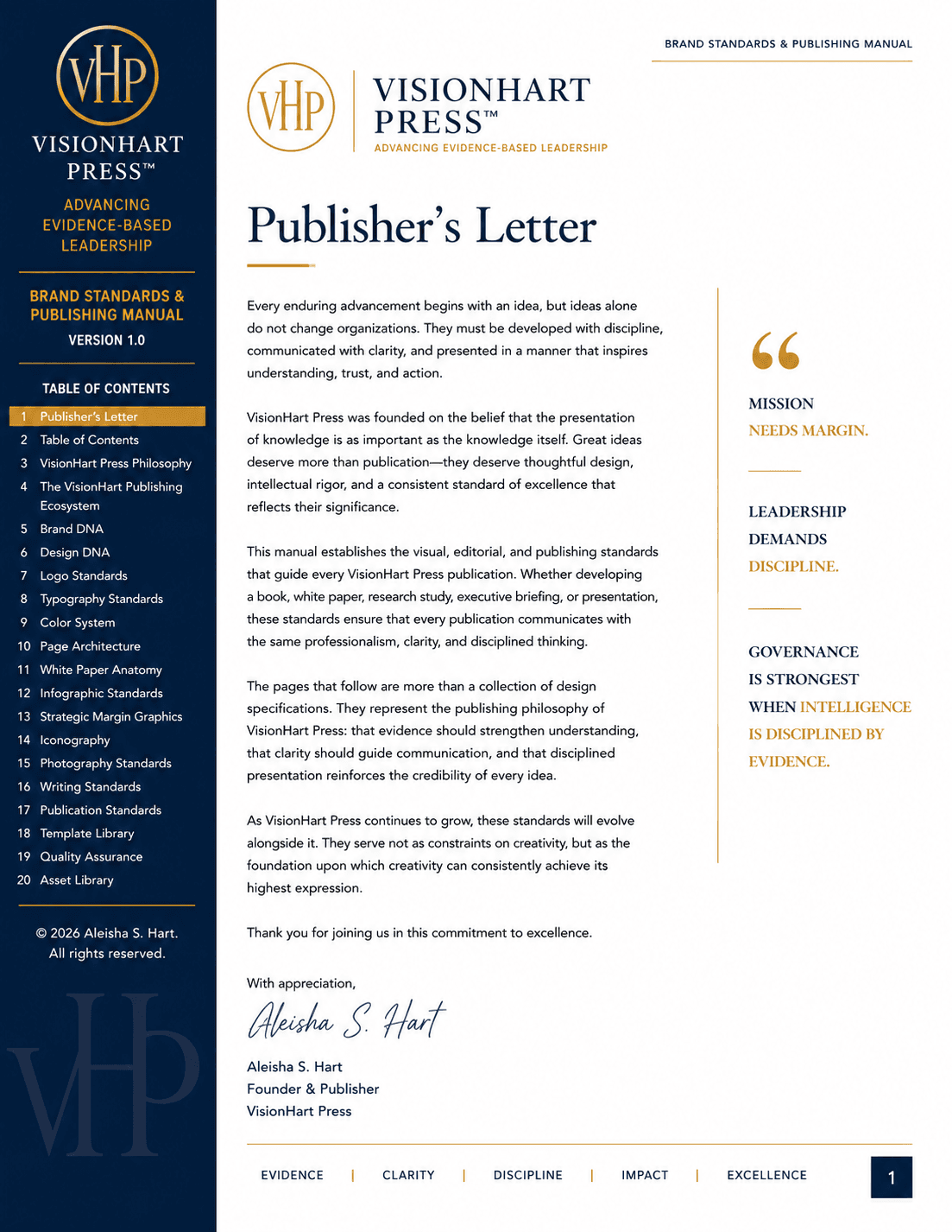 VisionHart Press Publisher’s Letter editorial page detail