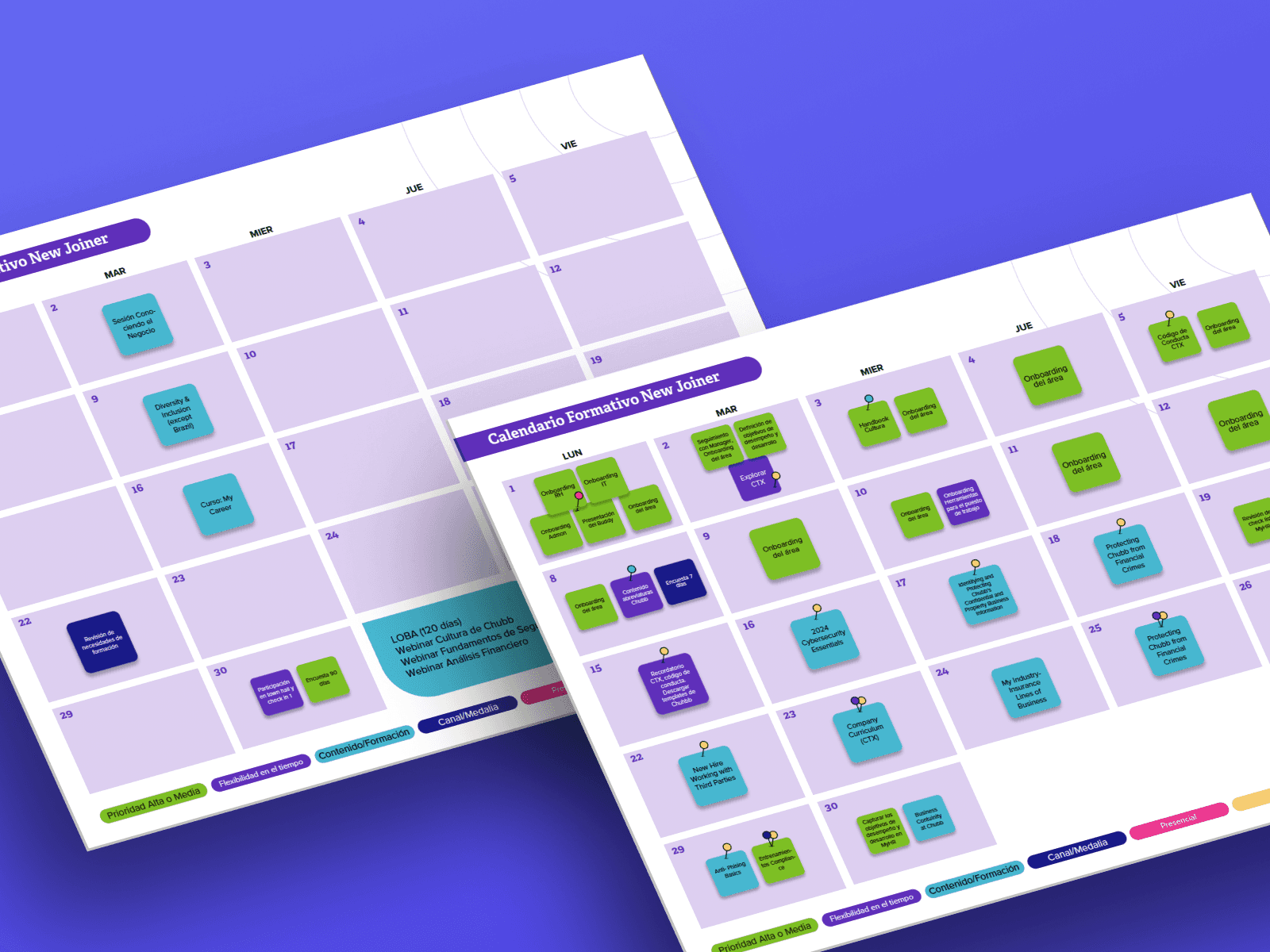 Calendar that informs the first 90 days of a new employee at chubb