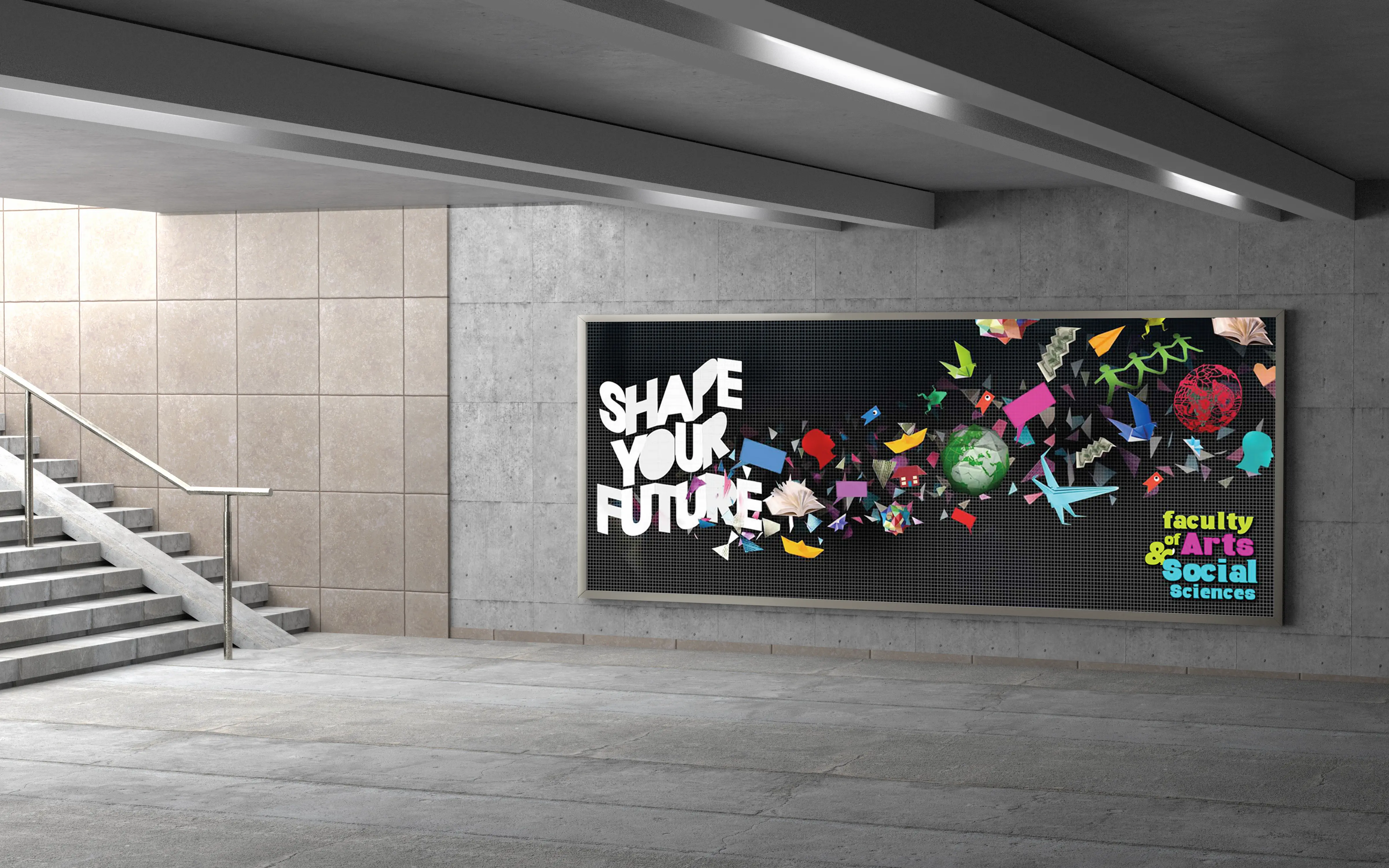 image of a poster inside a underground walkway