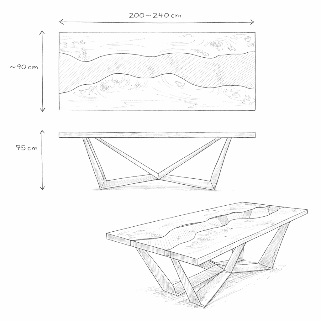 VEKRO Axis stół drewniany z żywicą wymiary