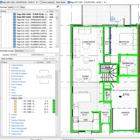 GIB Wallboard linings measurement take-off in CostX by SubsQS