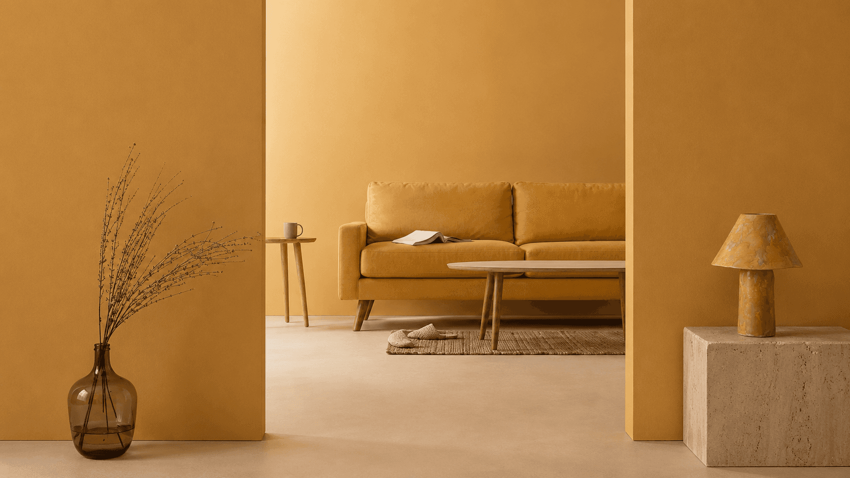 Minimal interior with arched wall