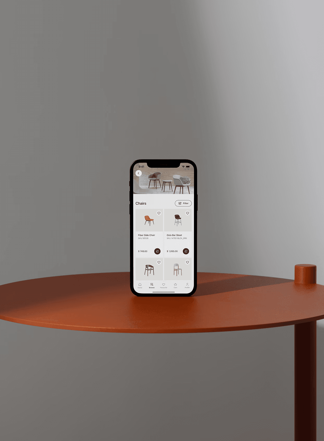 Mockup of a phone showing mobile app