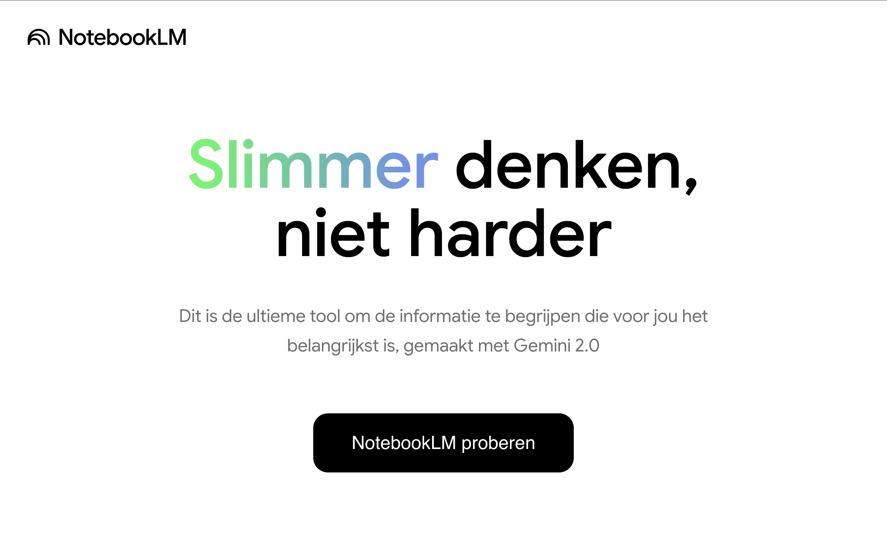 Homepage van NotebookLM