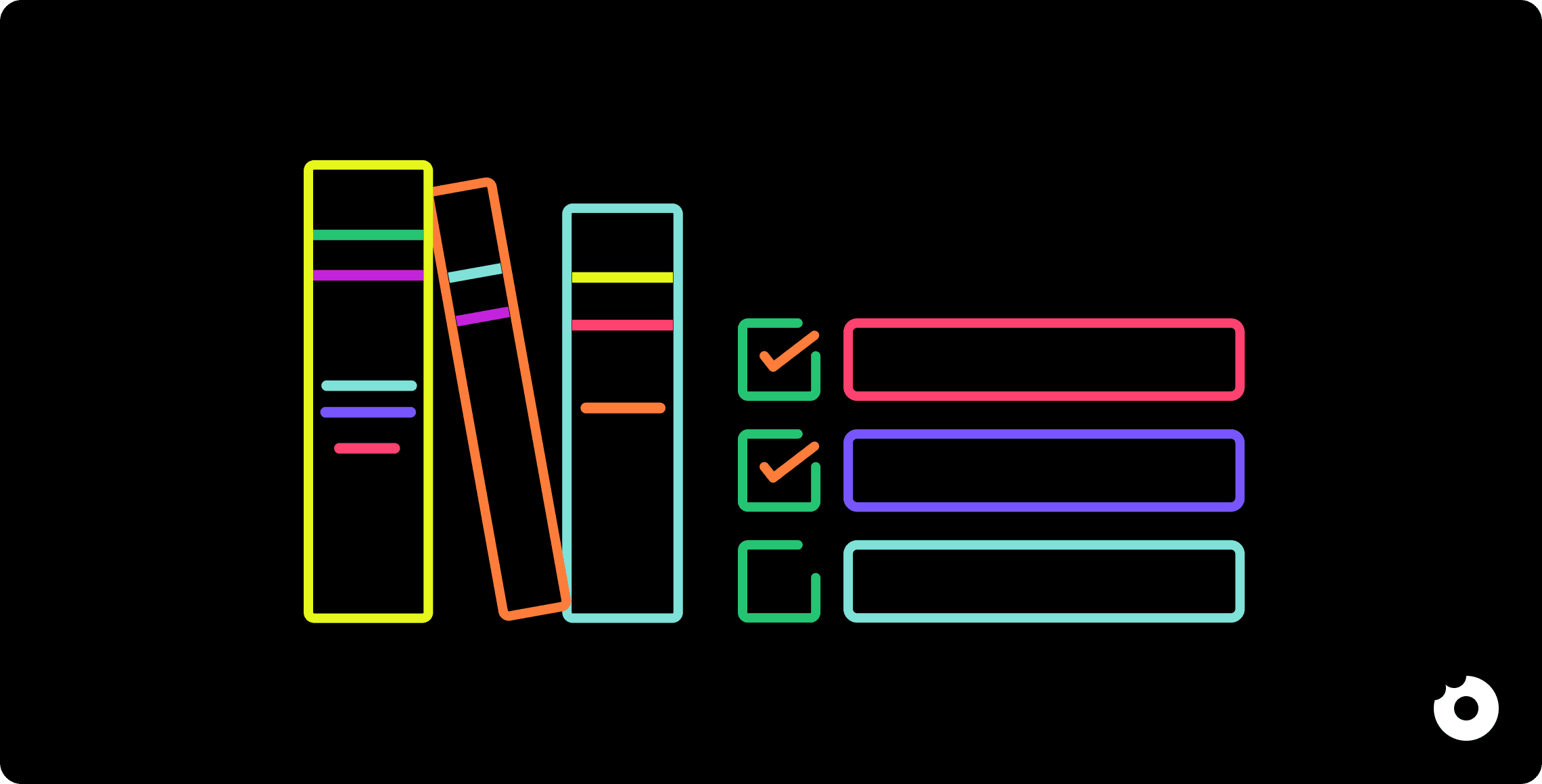 Colorful books beside a checklist, representing structured knowledge and completed tasks