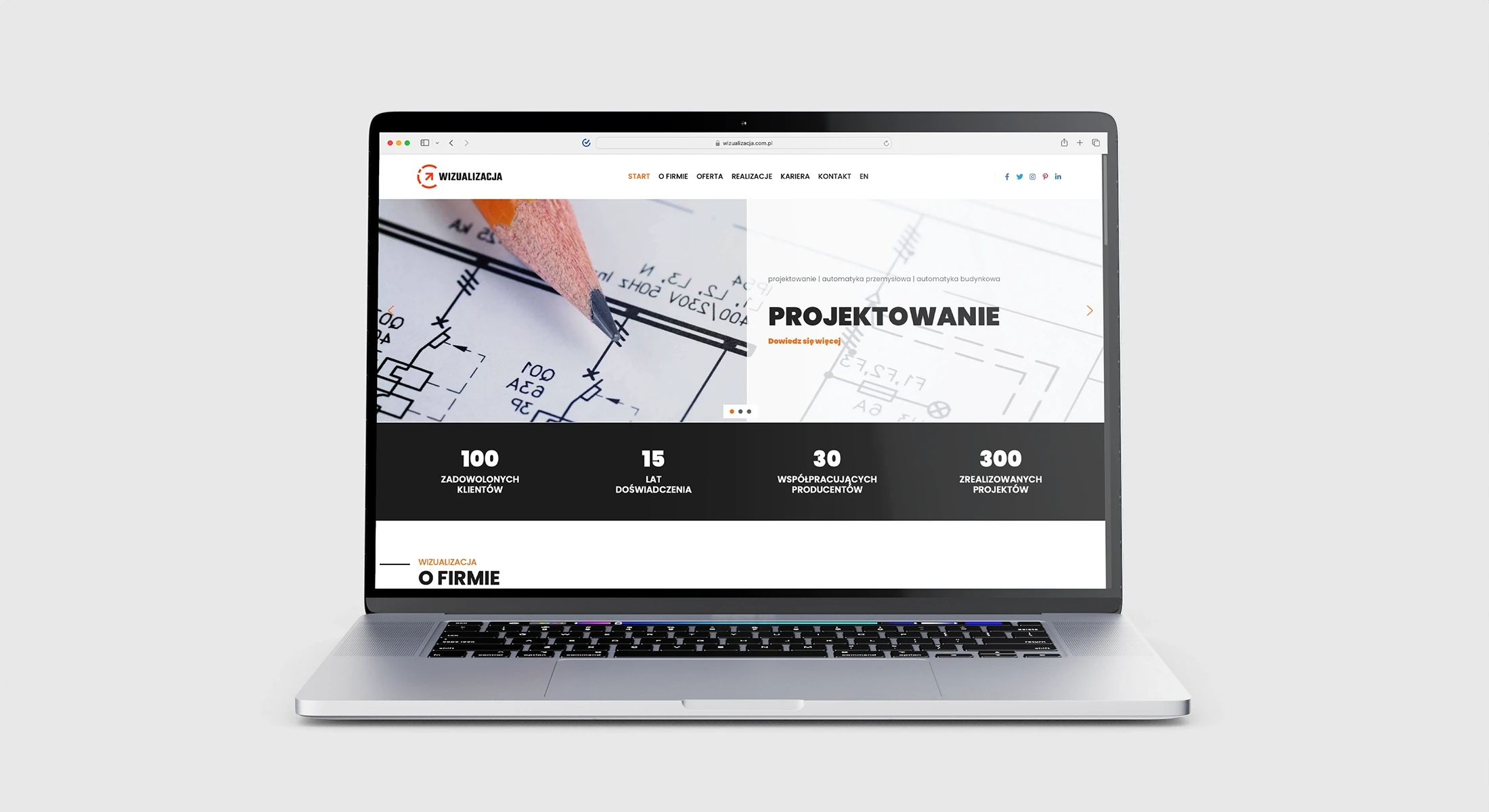 Strona internetowa Wizualizacja — sekcja hero