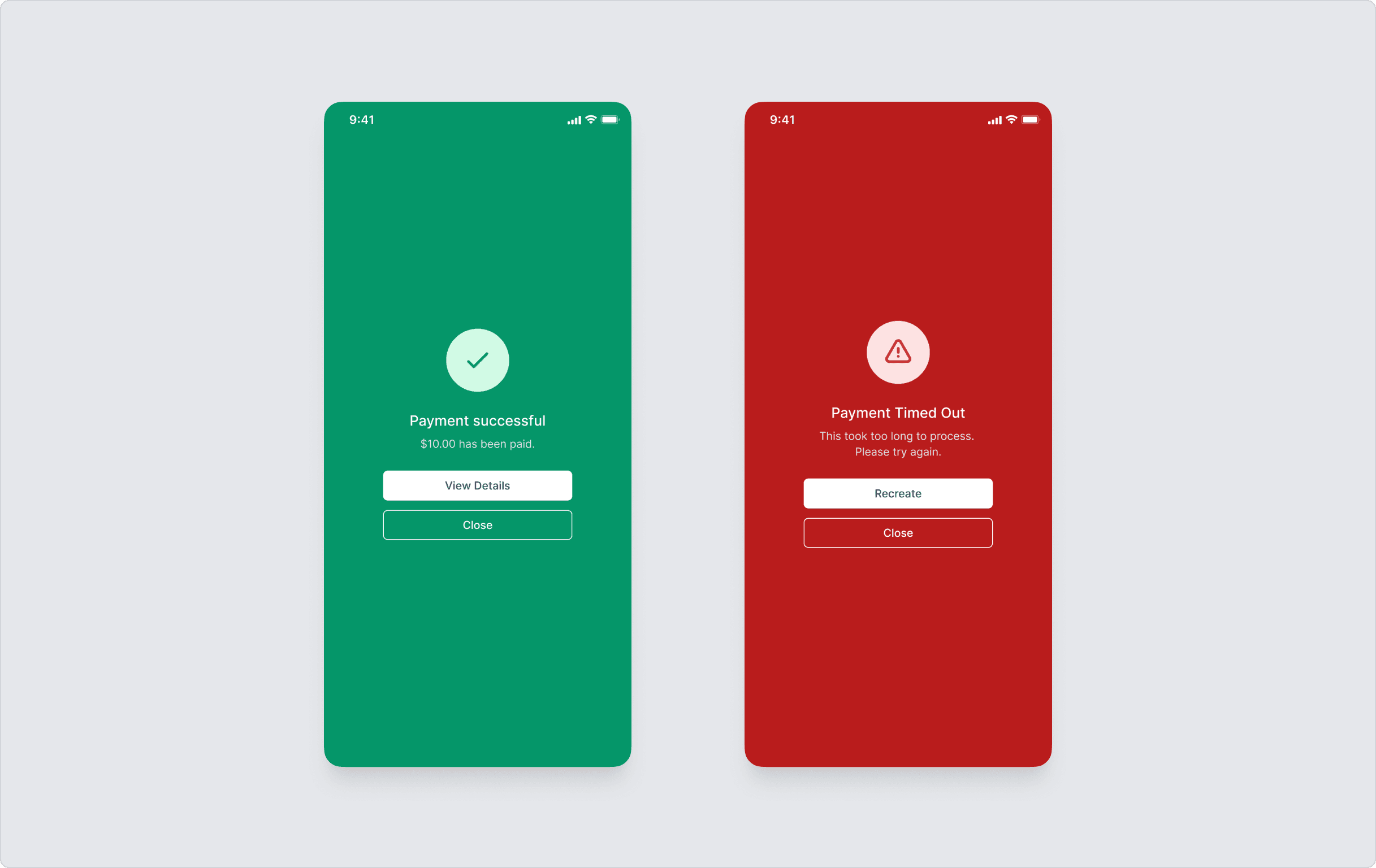 Confirmation screens