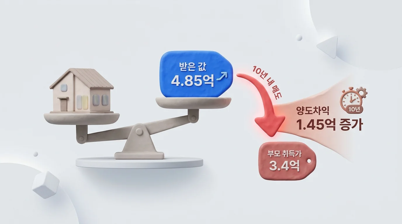 이월과세: 받은 값 4.85억이 10년 내 매도 시 부모 취득가 3.4억으로 승계돼 양도차익 1.45억 증가