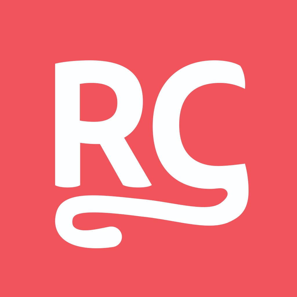logo for revenuecat. It shows the  white letters R C on a red background