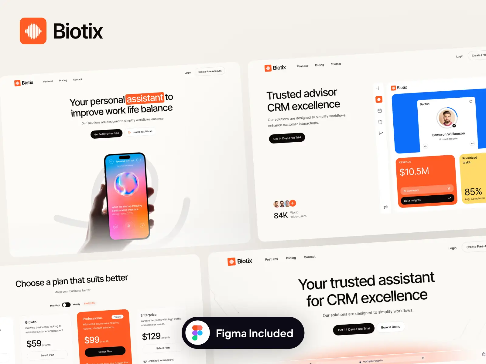 Biotix multi-layout SaaS Framer template for startup website