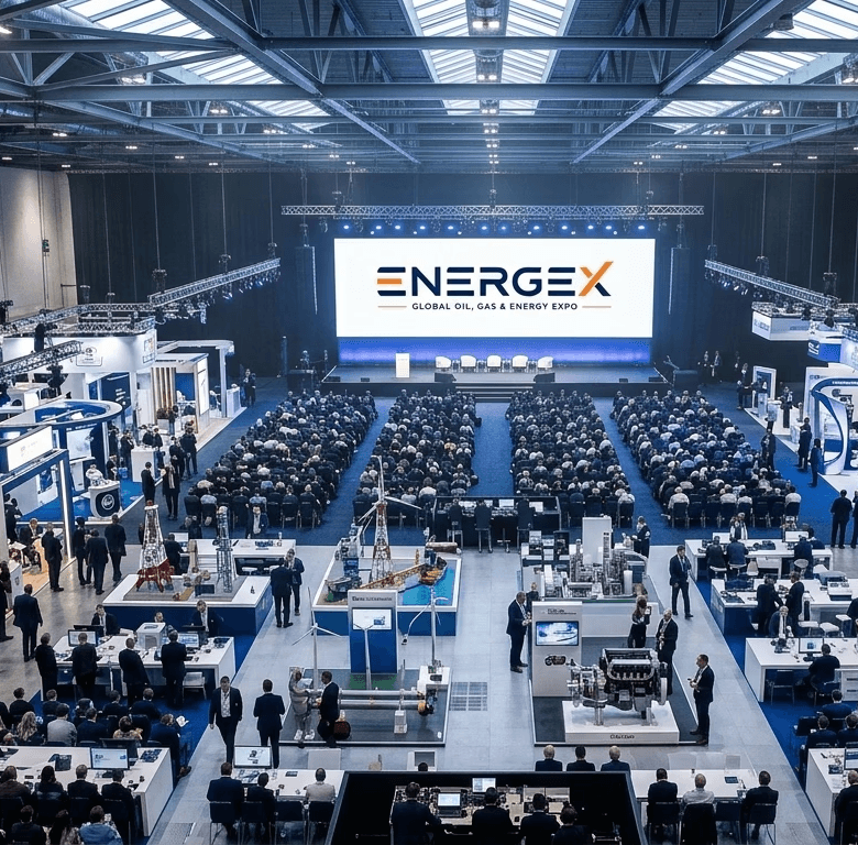 ENERGEX expo hall with audience, stands and main stage