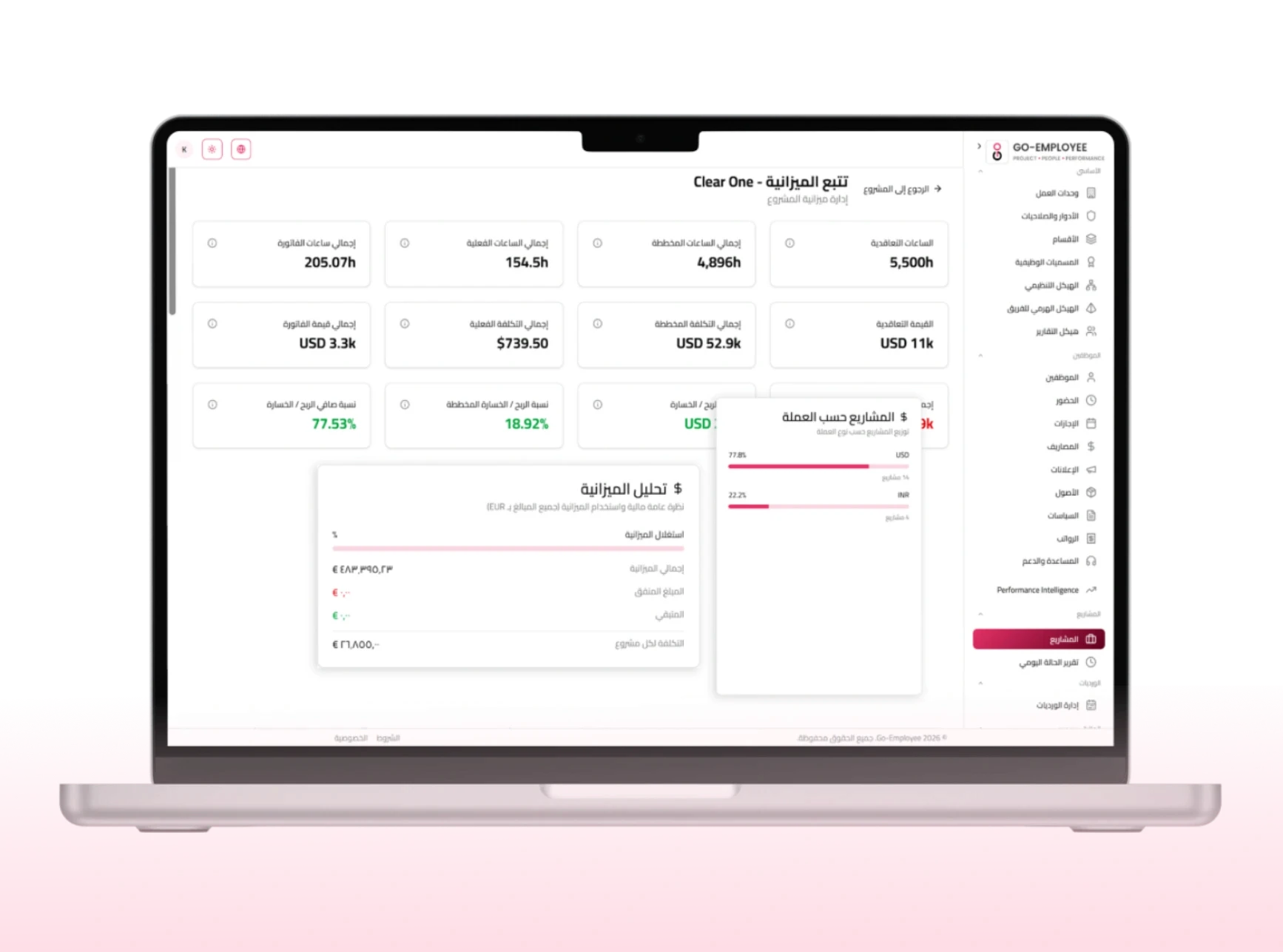 Go Employee clients & project profit/loss track
