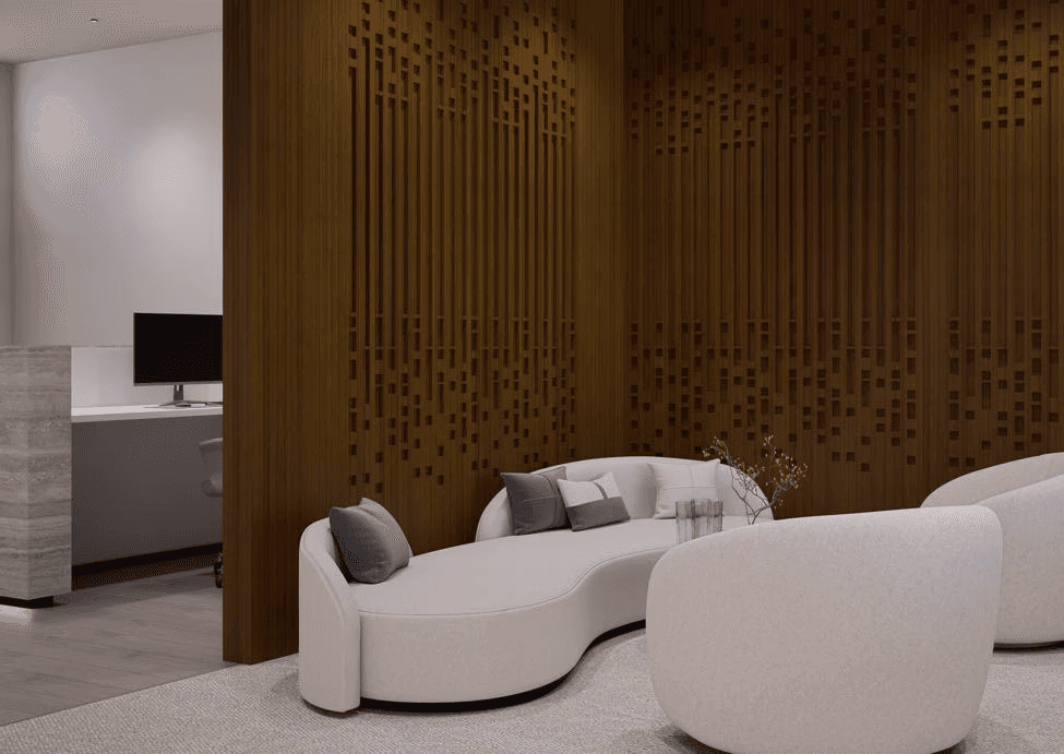 Comfortable waiting area and meeting breakout zone in Dubai Marina office space