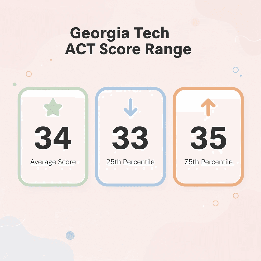 Infographic showing Georgia Tech ACT score statistics including average, 25th and 75th percentile