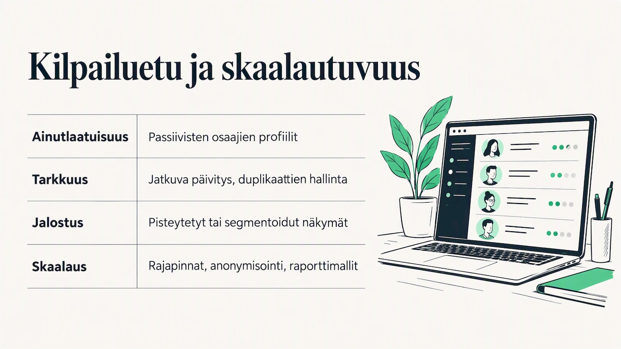 Strategiat kilpailuedun säilyttämiseksi ja skaalautuvuuden varmistamiseksi — overview diagram