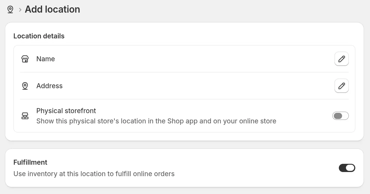 Add location in shopify