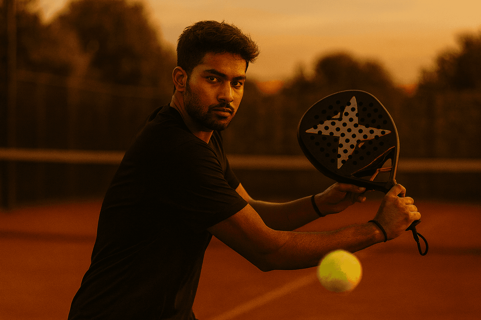 Drone shot of a running track at night