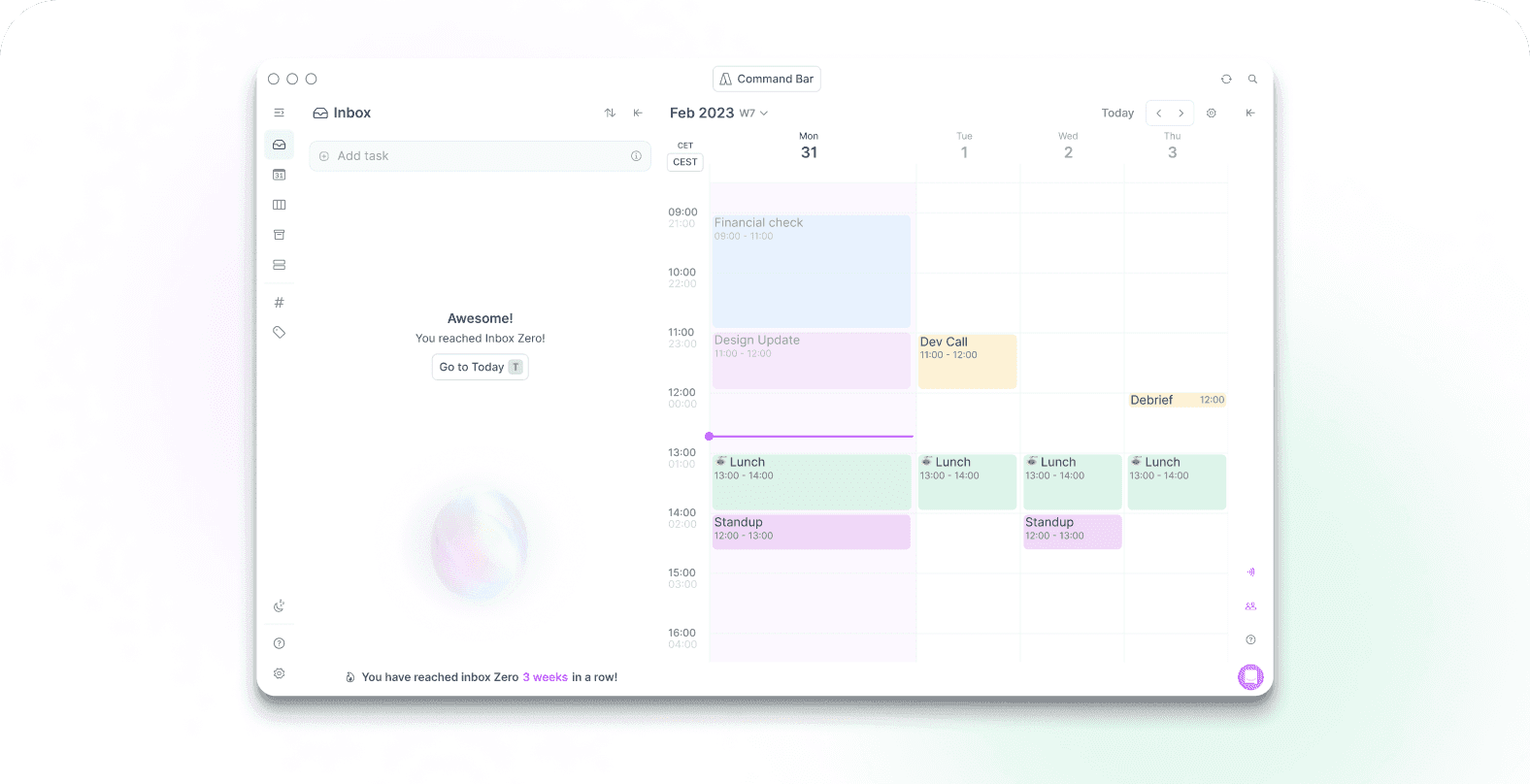 Akiflow with inbox and calendar open