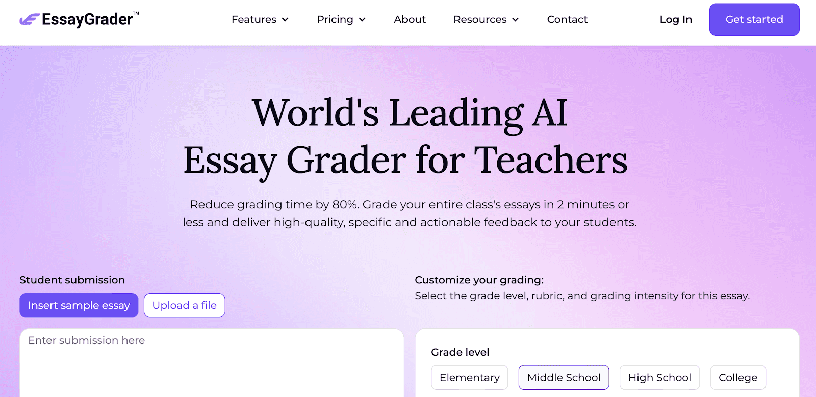 Screenshot of EssayGrader's website homepage