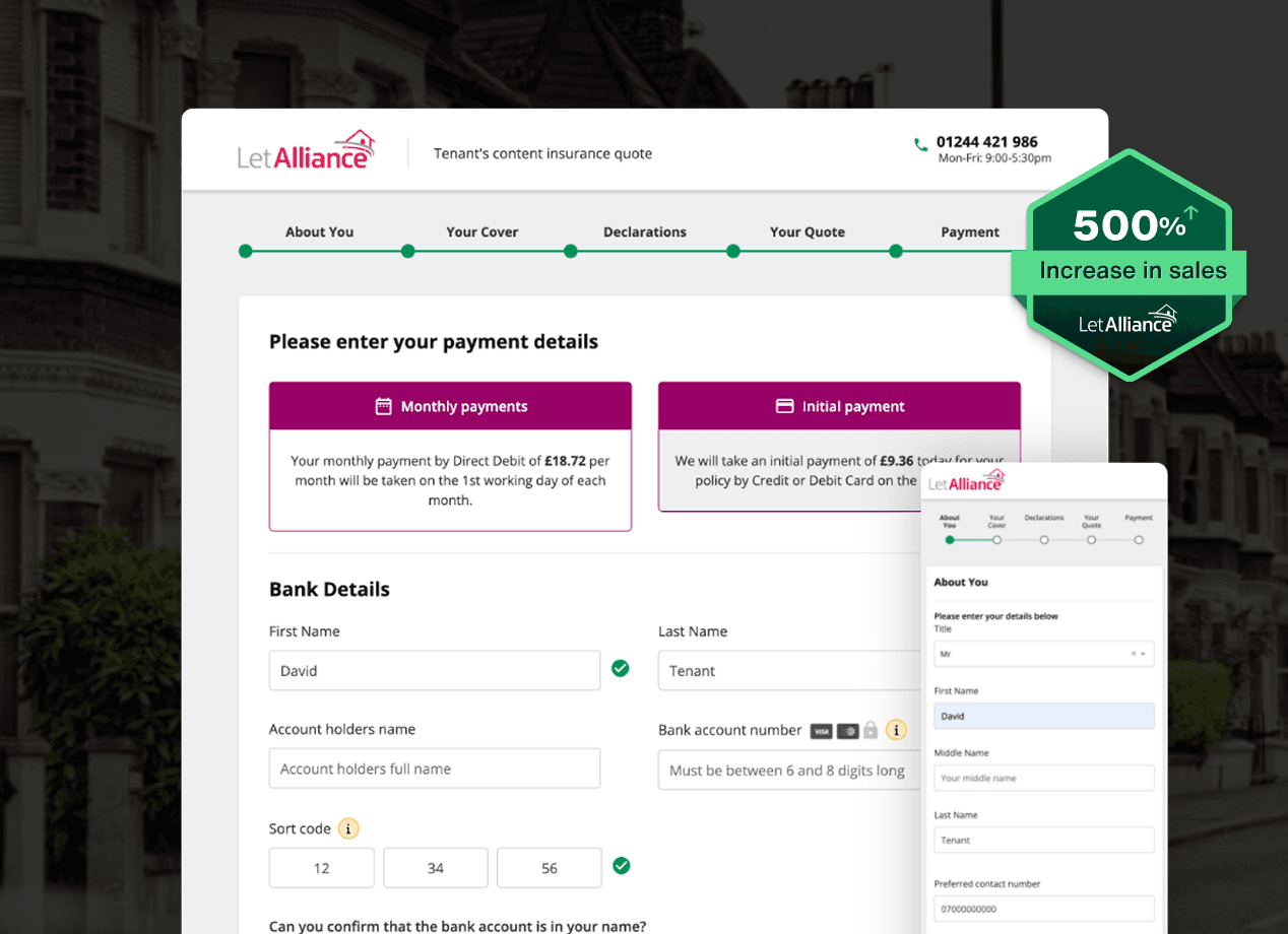 Let Alliance - Tenants contents insurance flow example screen
