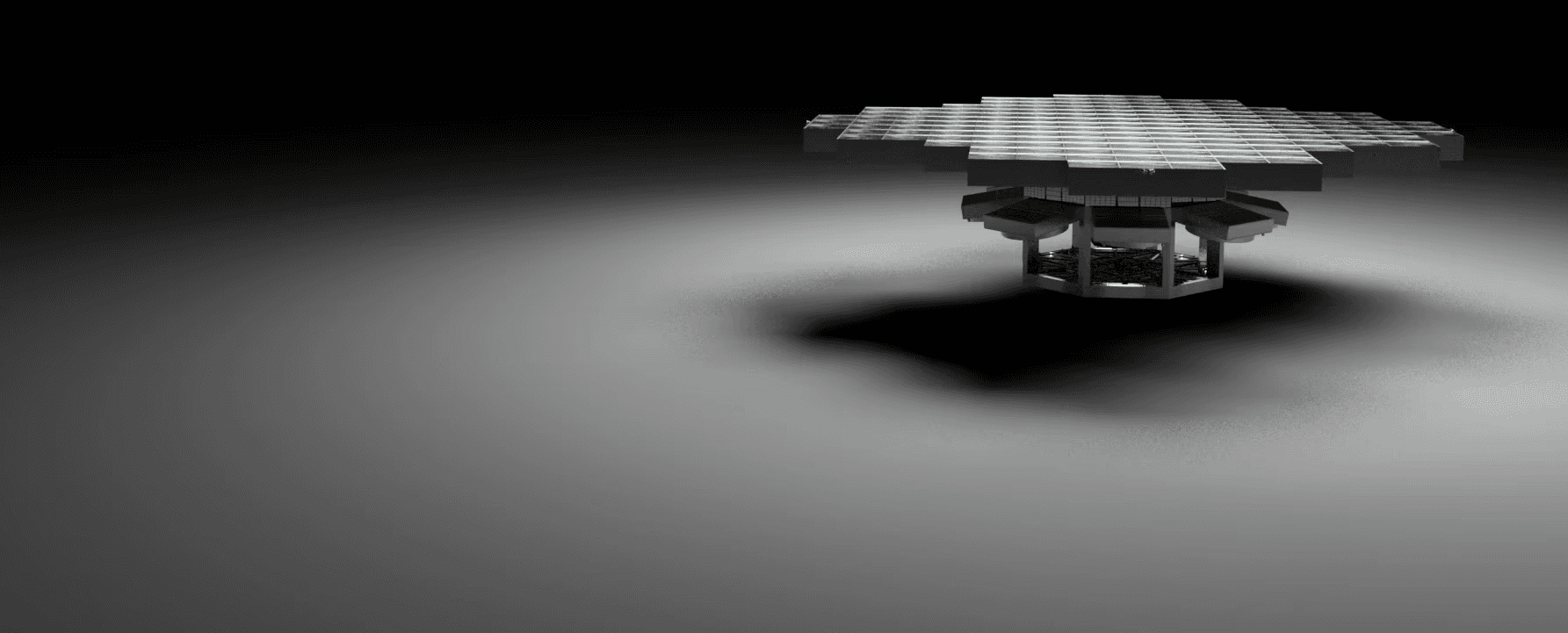 Studio render shot of a Star Catcher Network Power Node with fresnel lens collection system illuminated