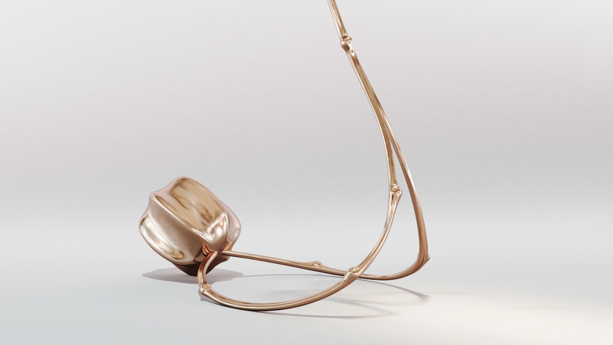 Sculptural bronze structure supporting organic leaf elements