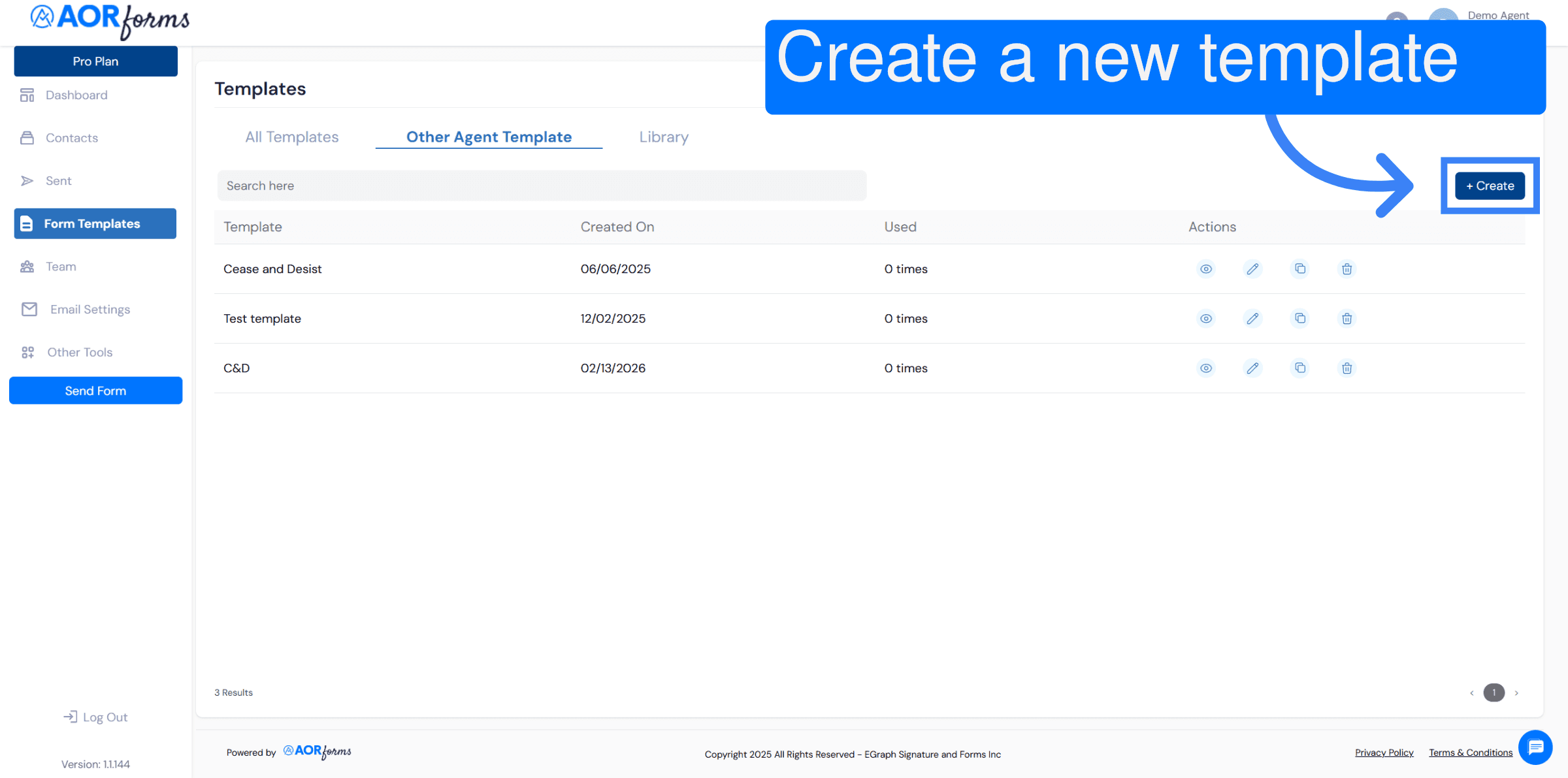 Create a new template to send to Other Agents