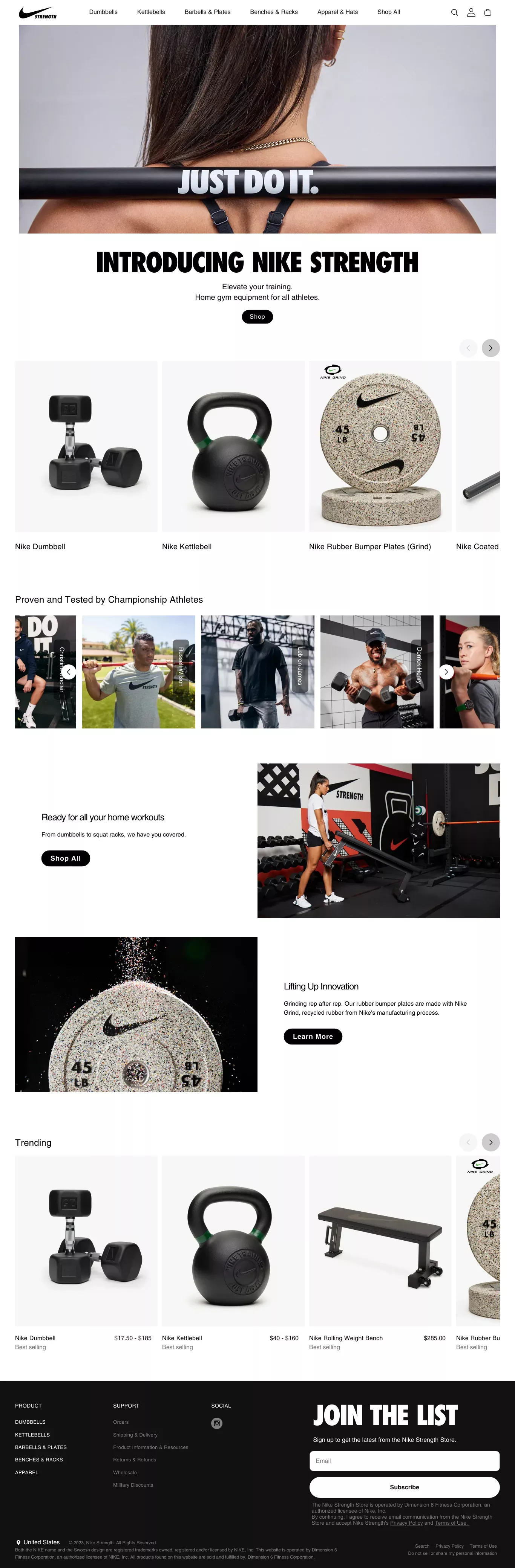 Nike Strength ecommerce page screenshot showcasing Sport and Ecommerce design