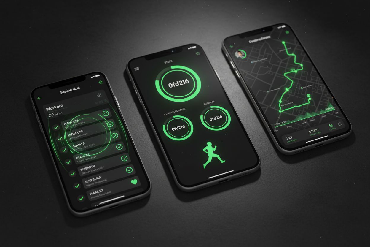 Different fitness app interfaces displayed on phones