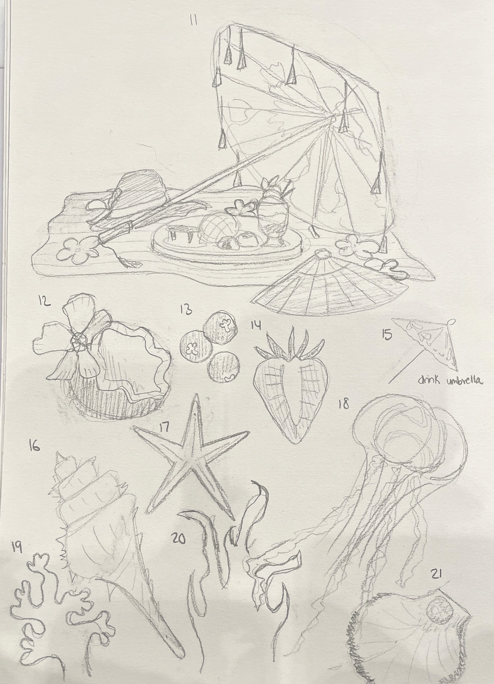 Thumbnails. My concept focused on a pastel and soft feel with highlighting Japanese pastries. I focused on beach aesthetics as well.