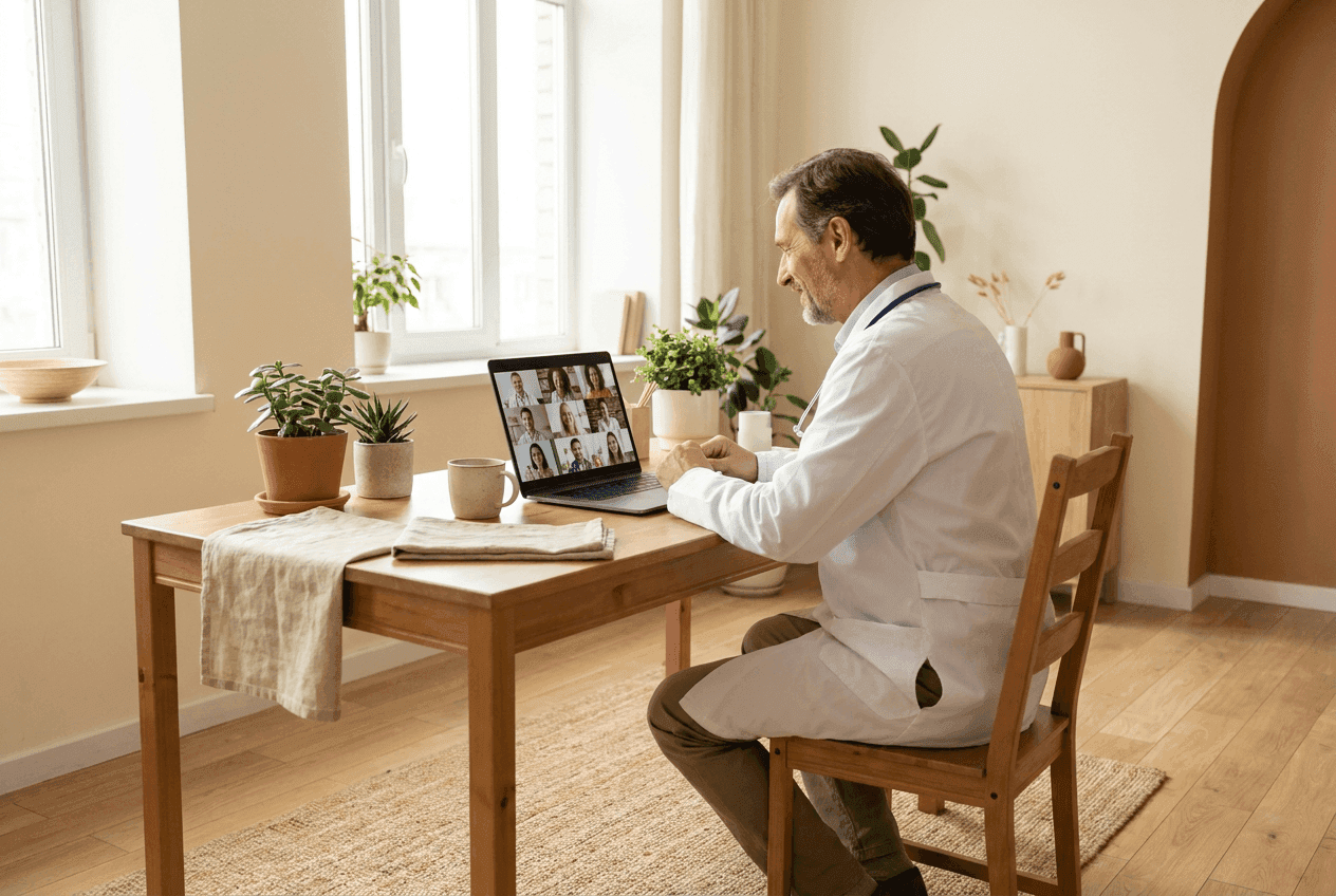 Main header image for the blog post "Is Zoom HIPAA Compliant?" depicting a secure telemedicine consultation.