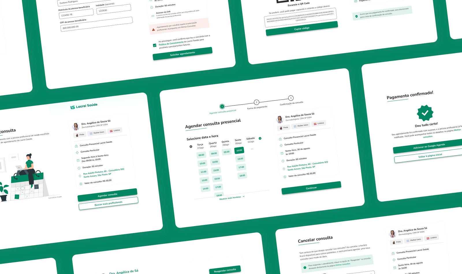 Telas do fluxo da Lacrei Saúde
