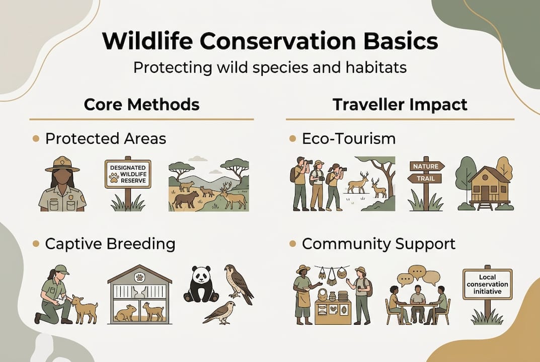 Infographic showing wildlife conservation methods and traveller impact