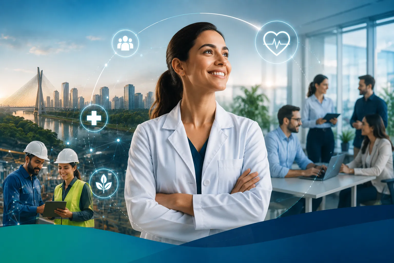Médico do trabalho em atuação estratégica ilustrando a reinvenção da medicina ocupacional e a gestão de saúde corporativa no Brasil