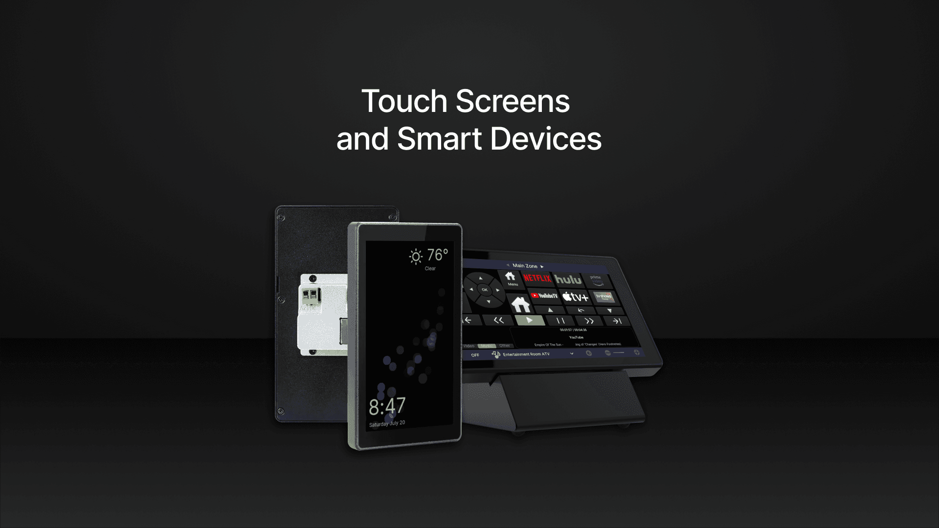 Smart home touch screens and devices closeup