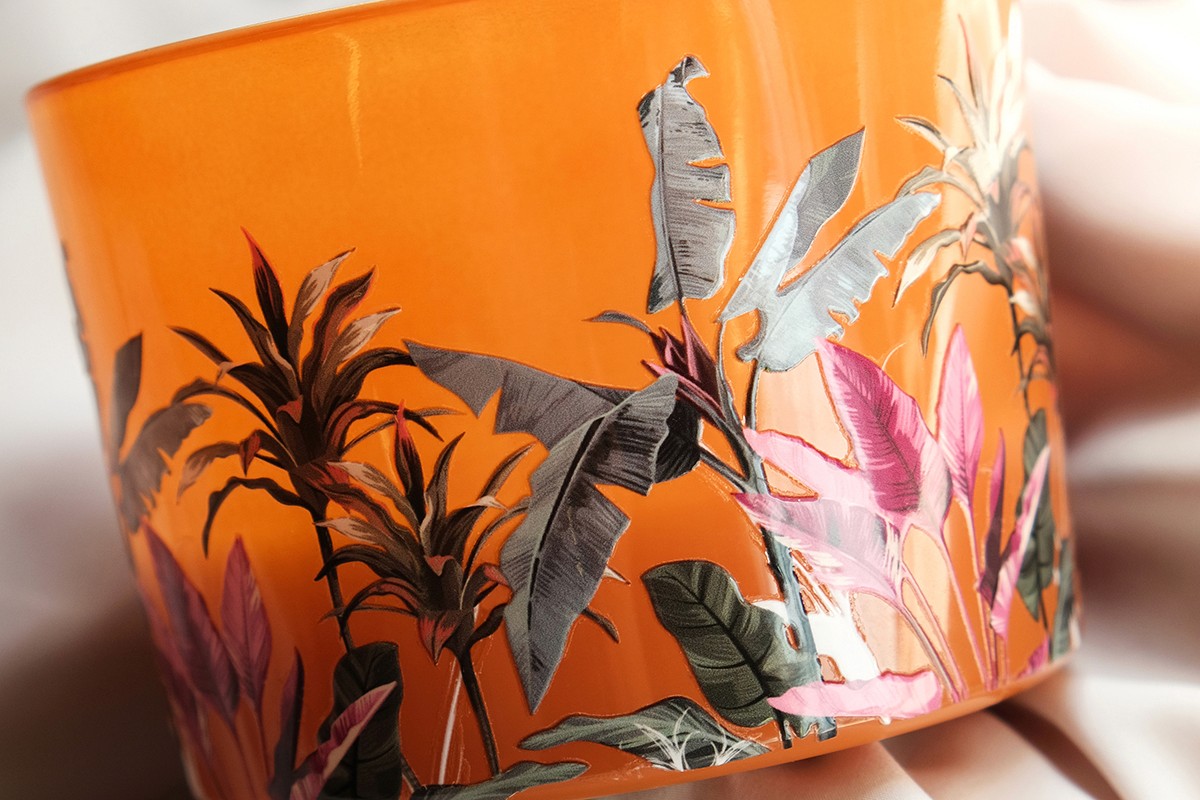 Uv dtf stickers, labels for Candle brand printed on glass with uv dtf printing.