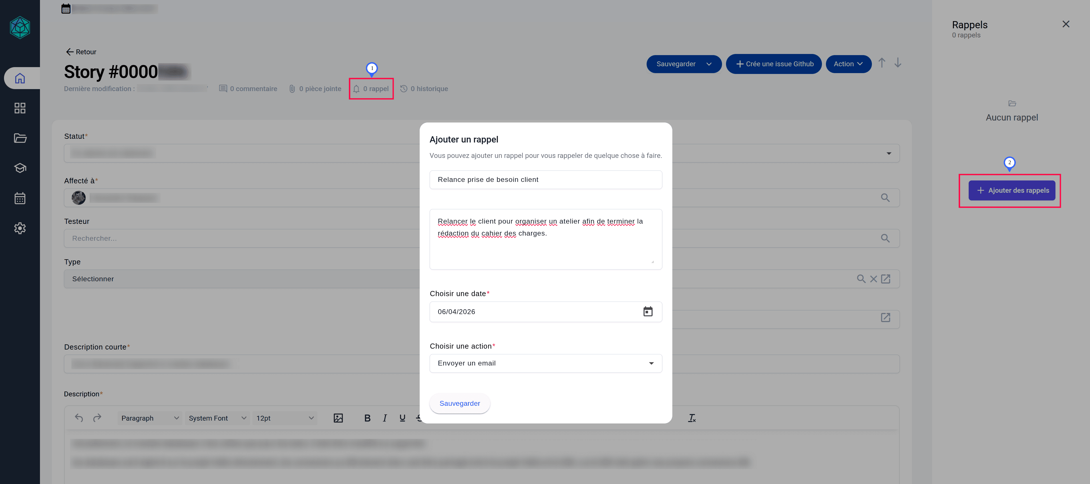création d'un rappel