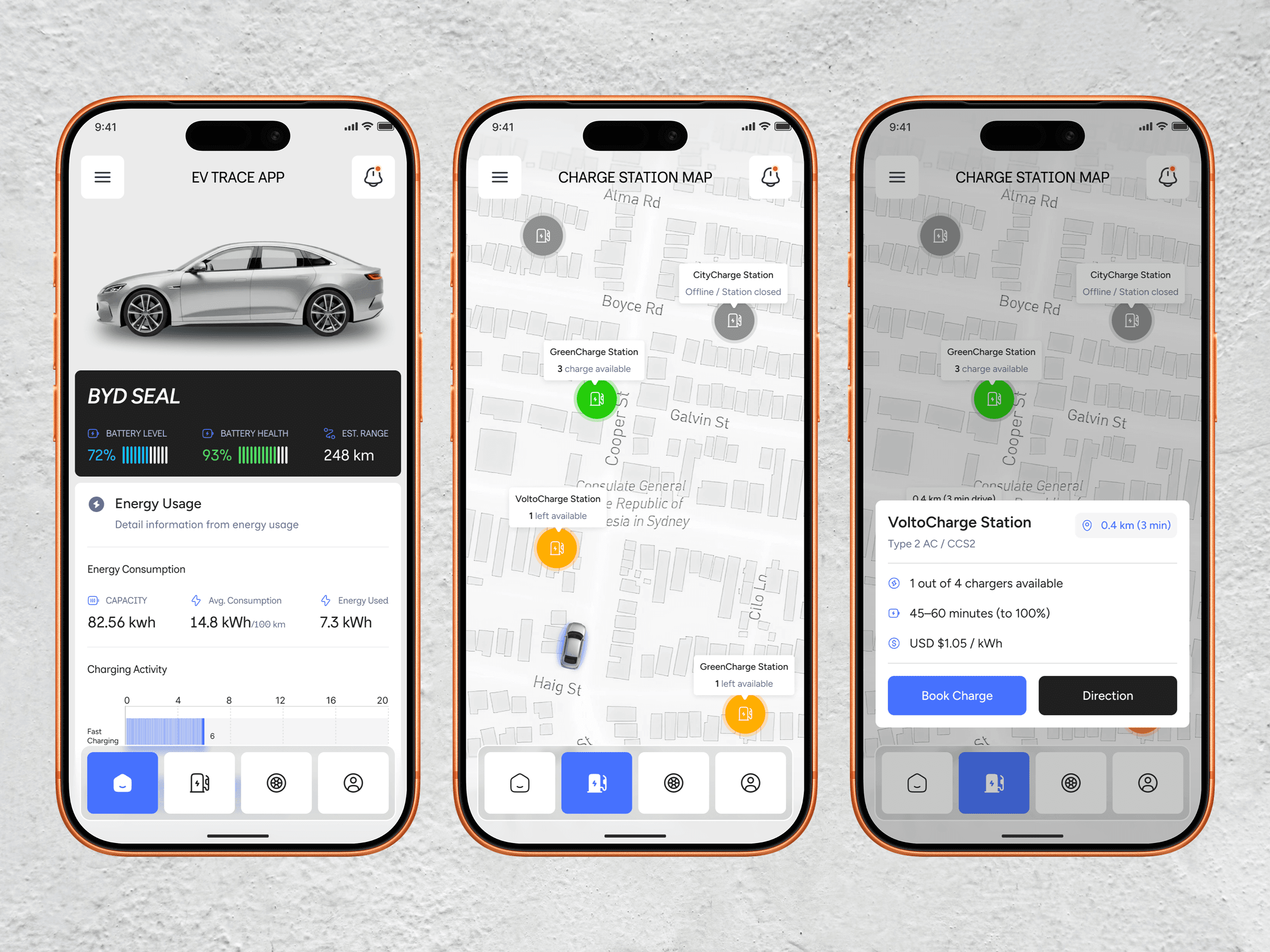 EV TRACE App design